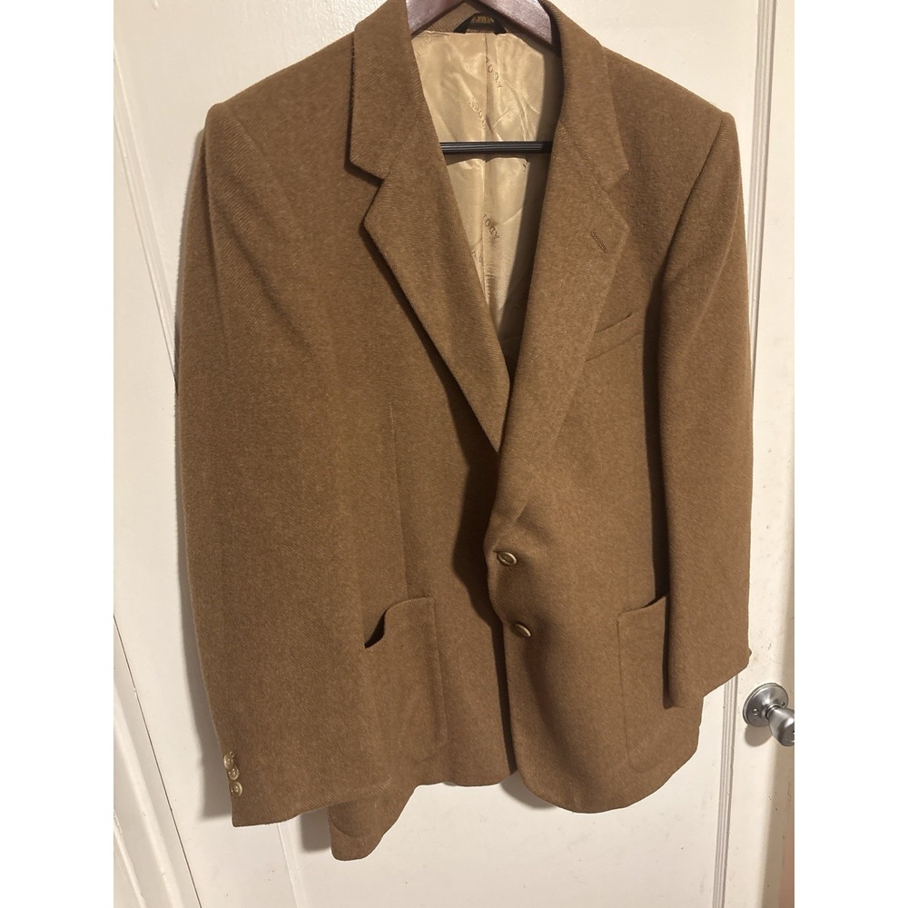 Vintage 1980s Adolfo Blazer Mens 42R Camel Wool Sport Coat USA Tess Briggs